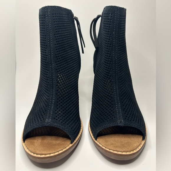 Tom’s Majorca Black Suede Boho Peep Toe Block Heel Bootie Size 7.5 - Picture 6 of 10